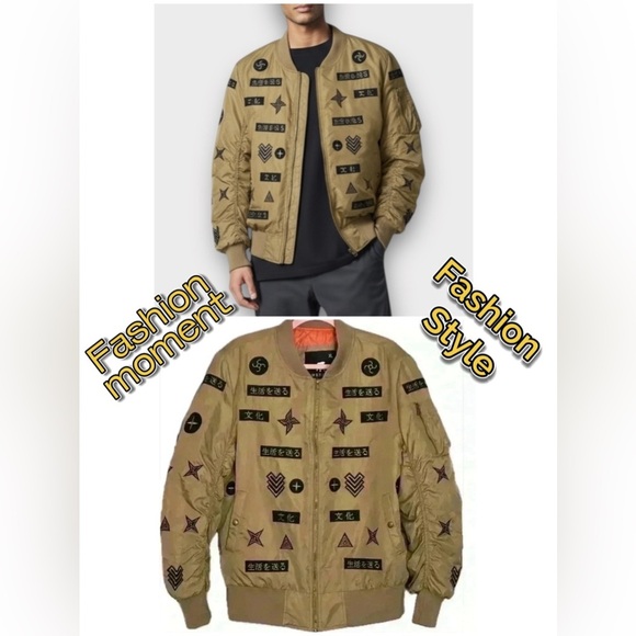 American Stitch All Over Patch Beige Bomber Jacket (264) - Picture 14 of 14